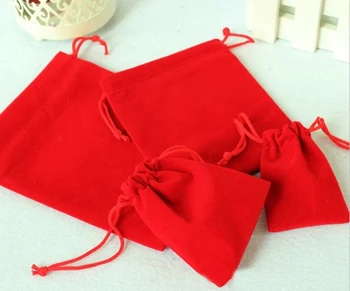 10 * 12 cm 200 Adet Kırmızı Kadife Çanta Takı Kılıfı Hediye Çantası Paketi İpli Çanta Düğün / kolye Dıy Kadın Flanel Ekran