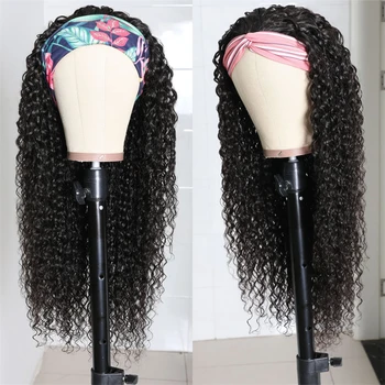 10-28 İnç Kıvırcık insan saçı peruk Kafa Bandı Tutkalsız Makine Yapımı Peruk Remy Malezya insan saçı peruk Doğal Renk Siyah Kadınlar İçin