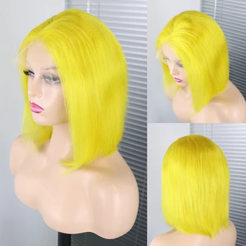 13x4 Yeşil Mavi Mor Renkli İnsan Saç Peruk Brezilyalı Remy Düz Dantel ön peruk Tutkalsız Kısa Bob ön peruk Kadınlar Için