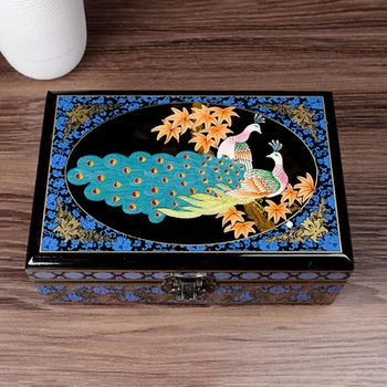 2 katmanlı El ıtti Lacquerware Çin Ahşap Kutular Dekoratif Takı Depolama Tutucu Ev Dekor İzle Makyaj Durumda Düğün Hediye