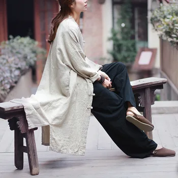 2017 Bahar Orijinal Sanatsal Gevşek Uzun Kollu Artı Boyutu Kadın Gömlek Pamuk Keten Uzun Blusas Kimono Bluz Güneşlenmek Önlemek Tops