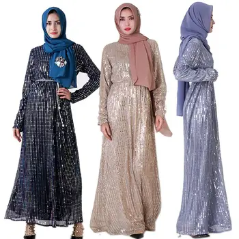 2020 Müslüman Parti Elbise Orta Doğu Elbiseler Kadın Jalabiya Kızlar İslam Giyim Türk Kaftan Fas Pullu Abaya Kurta