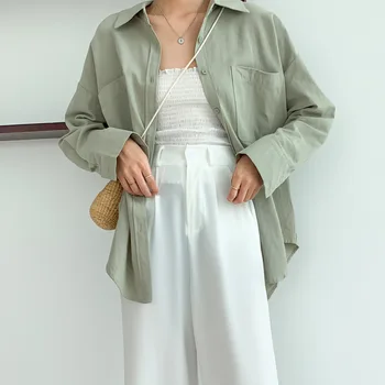 2020 Sonbahar Pamuk Beyaz Bluz Kore Uzun Kollu Bayan Ve Bluzlar Kadın Gömlek Blusas Roupa Feminina Tops