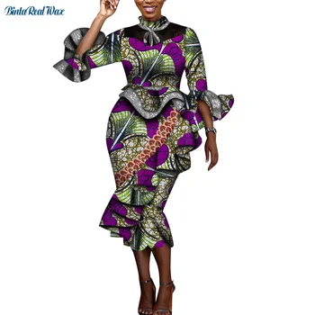 2021 Afrika Elbiseler Kadınlar için Baskı Düğün / Parti Seksi Bayan Elbise Vestidos Bazin Riche Artı Boyutu Afrika Bayanlar Giyim WY8838