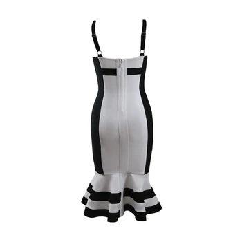 2021 Askı Elbise Siyah ve Beyaz Renk Eşleştirme Zarif Fishtail Etek Orta uzunlukta Elbise Parti Kokteyl Kravat Bayanlar Elbise Yeni