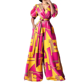 2021 Yeni Afrika Tulum Dashiki Afrika Elbise Yarım Kollu Ince Vücut Baskı kadın Yaz Yeni Beachwear Kadın