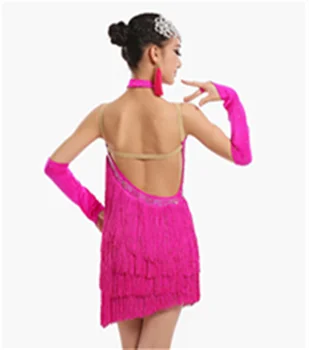 2021 Yeni Latin Dans Elbise Kadın Yeni Yaz Yeşil Seksi Backless Püskül Rumba Samba Latin dans eteği Rekabet Kostüm