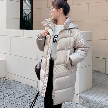 2021 Yeni Parka Fermuar kadın kışlık mont Uzun Pamuk Rahat Kürk Kapşonlu Ceketler Kalın Sıcak Kış Parkas Kadın Palto Ceket