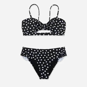 2021NEW TYY Siyah Polka Dot Ruffled Düşük Bel Bikini Setleri Mayo Kadınlar Için Seksi Kesme Iki Adet Mayo 2021 Plaj Banyo