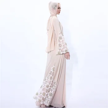2022 Müslüman Elbise Abaya Dubai Hırka Bornoz Kimono Ramazan Örgü Patchwork Arap İslam Giyim Kaftan Türk