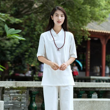 2022 Yeni Çin Tarzı Geleneksel Tang Takım Elbise Erkekler Kadınlar için Yaz Sonbahar Yeni Pamuk Keten yoga kıyafeti Kadın Gevşek Tai Chi Giysileri
