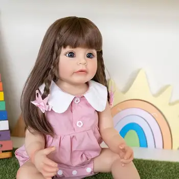 22 cm Reborn Tam Vücut Silikon Yumuşak Bebek Kız Prenses Sue-sue Gerçekçi El-Detaylı Boyama Oyuncaklar İle Uzun Saç