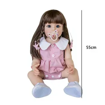 22 cm Reborn Tam Vücut Silikon Yumuşak Bebek Kız Prenses Saç Oyuncaklar Gerçekçi El-Detaylı Boyama İle Sue-sue Uzun A4S3