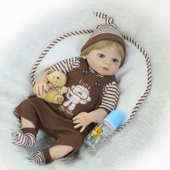 23 inç Tam Vücut Silikon Yeniden Doğmuş Bebek Bebek Oyuncak Yenidoğan Erkek yeniden doğmuş bebek bebek doğum günü hediyesi Moda Oyun Evi Oyuncak Kız hediyeler