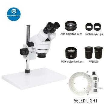 3.5 X-180X Sürekli Zoom Binoküler Endüstriyel Stereo Mikroskop 0.5 X 2X yardımcı Objektif Lens 56 LED halka ışık Microscopio