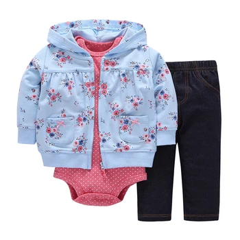 3 Adet Yenidoğan Erkek Bebek Giysileri Setleri Pamuk Kapüşonlu Fermuar Ceket Bodysuits Pantolon Bahar Sonbahar Bebek Giysileri Takım Elbise Toddler Kız Kıyafet