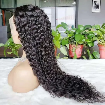 30 İnç Su Dalga Dantel Ön Brezilyalı İnsan Saç Peruk Ağartılmış Knot Ön koparıp 13x4 Dantel Peruk Siyah Kadınlar İçin
