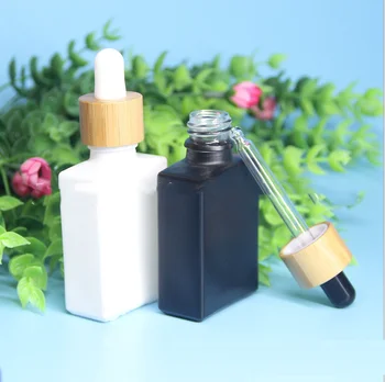 30 ml Uçucu Yağ Şişesi Bambu Kap Kozmetik Toner Beyaz Ve Siyah Buzlu Cam Ürünleri Cilt Bakımı Parfüm Konteyner Ambalaj