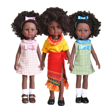 35 cm Siyah Cilt Bebek Tam Silikon Afrika Bebek Güzel Kız Oyuncak Takım Elbise Kız DIY Elbise Makyaj Oyuncaklar Hediye