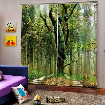 3D Orman Perdeleri Pencere Karartma Perdeleri Oturma Odası Yatak Odası orman hayvan Baskı Çocuk Odası Perdeleri