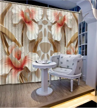 3D Perde Karartma Gölge Pencere Perdeleri Kabartma Çizgili Çiçekler Perdeleri Oturma Odası İçin 3D Banyo Duş Kanca Perde