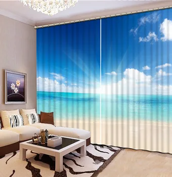 3D Perde Klasik Ev Dekor Karartma Gölge Pencere Perdeleri Sunshine Seaview Perdeleri Yatak Odası İçin 3D Perde Karartma