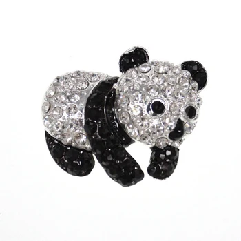45mm / 1.75 inç Panda Siyah & Temizle Rhinestone Kristal Broş Pin Moda Kadınlar / Erkekler Takı