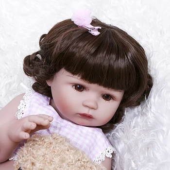 48 CM Premie Bebe Gerçekçi Reborn Tam Vücut Yumuşak Slicone Sevimli Bebek Anatomik Olarak Doğru Banyo Oyuncak Pembe Elbise ile oyuncak ayı