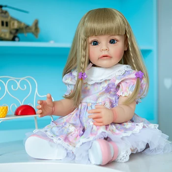 55 CM El-detaylı Boyama Tam Vücut Silikon Reborn Toddler Kız Prenses Bebekler Sue-Sue ile Sarışın Uzun Peruk Saç