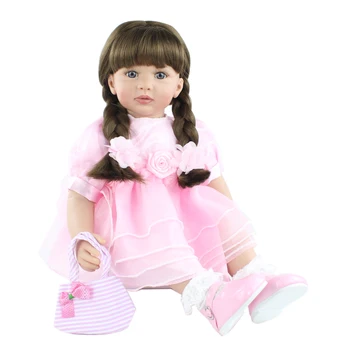 60 CM Silikon Yeniden Doğmuş Bebek Bebek Oyuncak Kız İçin 24 İnç Vinil Pembe Elbise Prenses Yürümeye Başlayan Giyinmek Oyun Evi Bebe doğum günü hediyesi