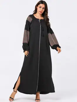 Abaya Dubai Kaftan Müslüman Kadınlar Puf Kollu Uzun Maxi Elbise İslam Kokteyl Parti Kıyafeti Arap Robe Nakış Kaftan Jilbab Yeni