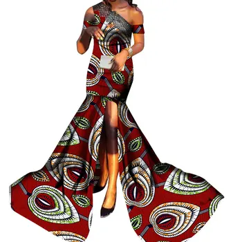 Afrika Elbiseler kadınlar için Bazin Riche tarzı femme splice afrika giysi zarif bayan baskı balmumu artı boyutu parti elbise WY3740