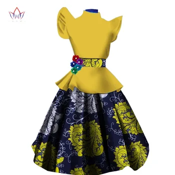 Afrika Elbiseler Kadınlar için Elbise Takım Elbise Parlama Kollu Üstleri ve Baskı Etek Diz Boyu Etek Seti Kadın Artı Boyutu Giyim 6XL WY1371