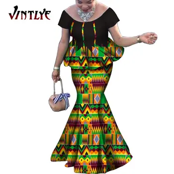 Afrika Elbiseler Kadınlar ıçin Zarif Bayan Abiye giyim Çiçek Baskılı Pilili Dashiki Elbiseler Artı Boyutu Bazin Riche Kadın Kıyafetleri