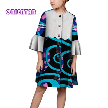 Afrika Elbiseler Kızlar için Yeni Çocuk Dashiki Baskı Bazin Sonbahar Bebek Kız Afrika Ankara Dantel Elbise Afrika Giysi Kızlar WYT457