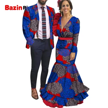 Afrika Giyim Çiftler Aile Erkekler Blazer Üst ve Kadınlar için Balo Severler Düğün Parti Elbiseler WYQ776