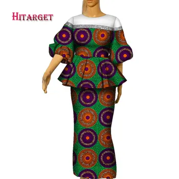 Afrika Giysi 2 Adet Set Ankara Moda Baskı Üst ve Etek Dashiki Parti Kıyafeti Afrika Boubou Kadın Bornoz Etek Seti WY9747