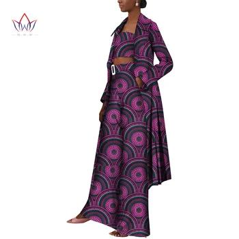Afrika Giysi Kadınlar için 3 Adet Set Ankara Baskı Moda Uzun Ceket ve Kırpma Üst Gevşek Pantolon Rahat Dashiki Kadın Kıyafeti WY9553