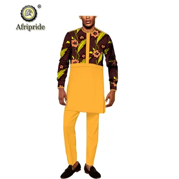 Afrika kıyafeti seti MenTribal Kıyafetler Geleneksel Giysiler Dashiki Gömlek ve Ankara Pantolon 2 Parça Takım Elbise AFRIPRIDE S2016005