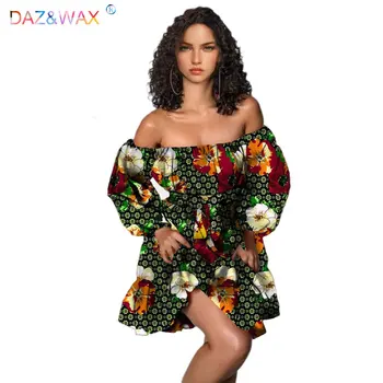 Afrika Moda Elbise Kadınlar için Kapalı Omuz Seksi Halter Parti giysileri Vestidos Kıyafetleri Sokak Giyim Dahsiki 100 % CottonV2125018