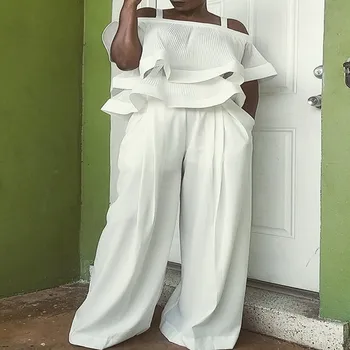 Afrika Yeni Dashiki Moda Beyaz Takım Elbise Üst Ve Pantolon Pantolon Süper Elastik Parti Kadın Kıyafetleri Iki Parçalı Set Afrika Giysi