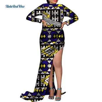 Afrikalı Kadın Elbiseler Uzun kollu Elbise Kadınlar için Parti Elbise Mermaid Elbise Vestido Bazin Afrika Zarif kadın giysisi WY7528