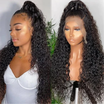 AIMEYA Siyah Derin Kıvırcık insan saçı peruk 13x6 HD Dantel ön peruk Ön Koparıp Ile Bebek Saç Siyah Brezilyalı Peruk Siyah Kadınlar Için