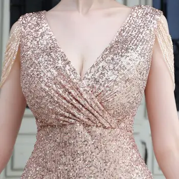 Altın Payetli Derin V Boyun Kolsuz Kristal Boncuk Püsküller Mini Seksi Parti Giyim Lüks Kadın Elbise Özel Durum Elbise