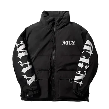 AOGZ Hip Hop Streetwear Kış Ceket Erkekler Kalın Kargo Ceket Ceket Rahat Yastıklı Parka Ceket Pamuk Moda Harajuku Giyim