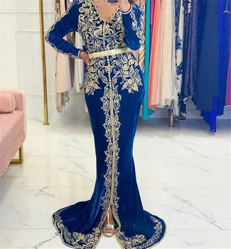 Arapça Müslüman Dubai Abiye Uzun Kollu Aplikler Mermaid Balo Elbise Suudi Cezayir Örgün Önlük Düğün Parti ıçin EV203