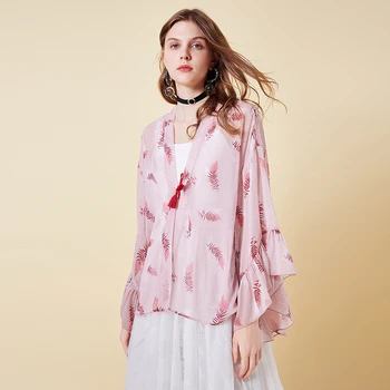 ARTKA 2019 Bahar Kadın Ince Gömlek Baskı Çiçek V Boyun Gevşek Moda Uzun Kollu Bluz Bayan Giysileri WA15099C