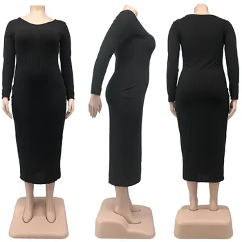 Artı Boyutu 5XL Kadın Kaburga Elbise Seksi V Boyun Etekler Güz Kış Giyim Katı Renk Uzun Kollu Bodycon Elbise Toptan Öğeler 6291