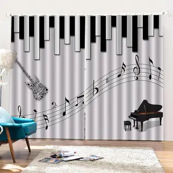 Avrupa 3D Perdeleri Müzik karakter piyano tuşları tasarım Perdeleri Oturma Odası Yatak Odası Dekorasyon perdeleri