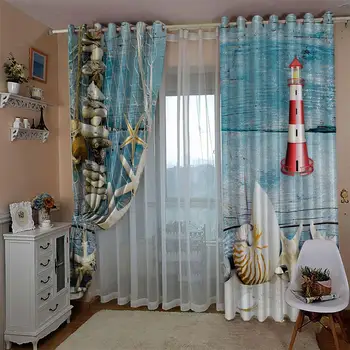 Avrupa Tarzı Perdeler Karartma Oturma Odası Yatak Odası Perdeleri denizyıldızı kabuk tasarım 3D Perdeler